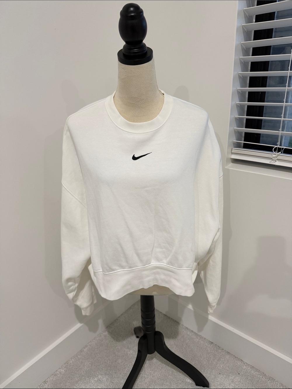 Nike White Crewneck Sweatshirt with Black Swoosh - Women's